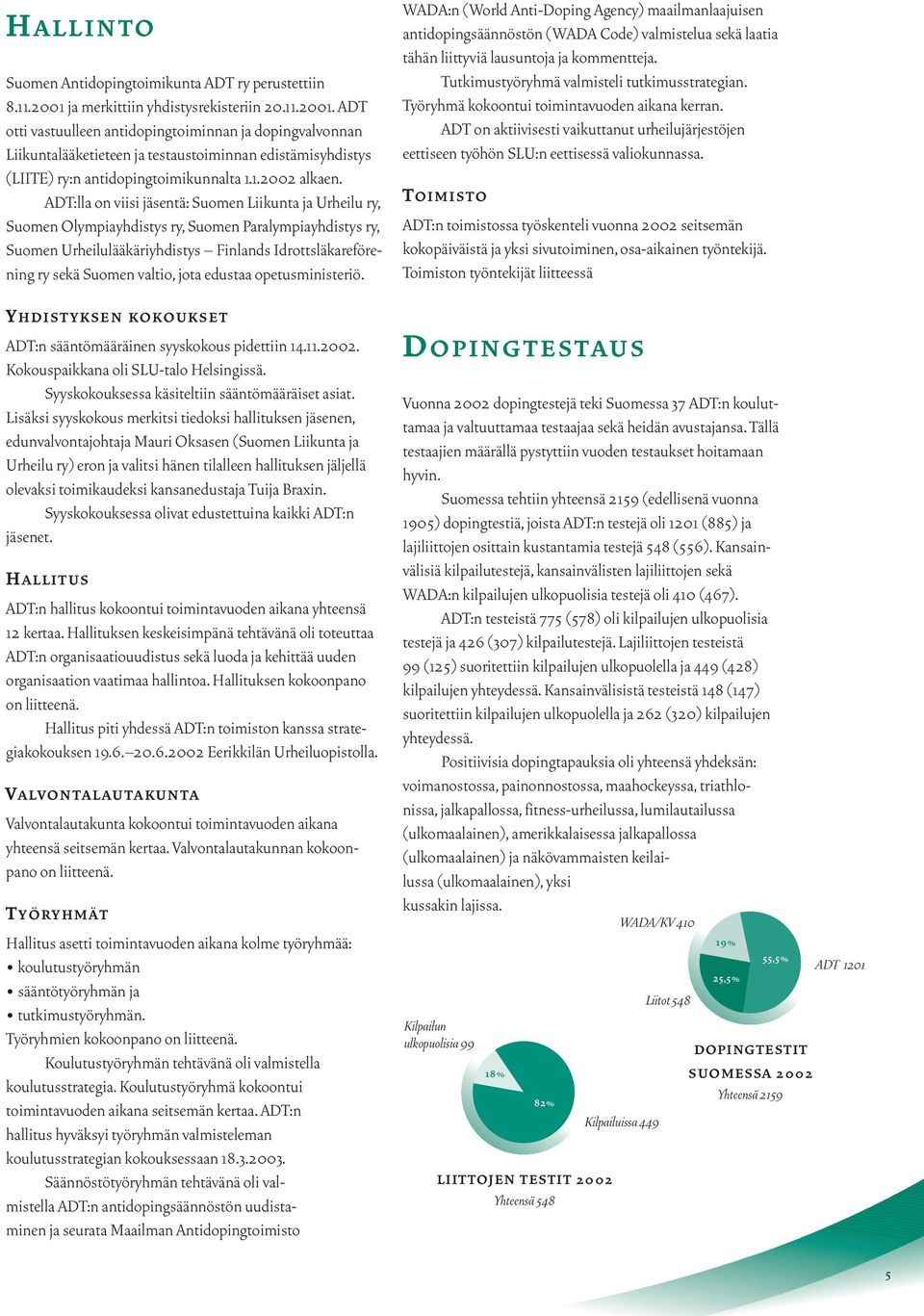 ADT otti vastuulleen antidopingtoiminnan ja dopingvalvonnan Liikuntalääketieteen ja testaustoiminnan edistämisyhdistys (LIITE) ry:n antidopingtoimikunnalta 1.1.2002 alkaen.
