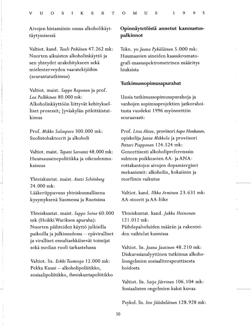 000 mk: Alkoholinkäyttöön liittyvät kehitykselliset prosessit; Jyväskylän pitkittäistutkimus Tekn. yo Jaana Pykäläinen S.