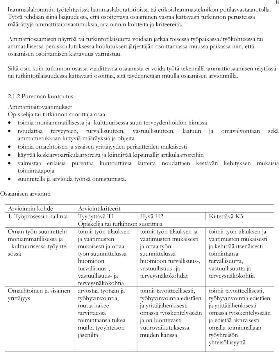 8 Ammattiosaamisen näyttöä tai tutkintotilaisuutta voidaan jatkaa toisessa työpaikassa/työkohteessa tai ammatillisessa peruskoulutuksessa koulutuksen järjestäjän osoittamassa muussa paikassa niin,