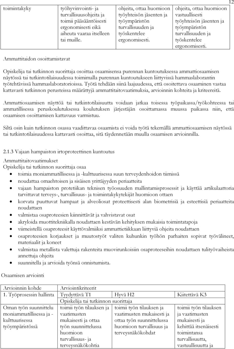 ohjeita, ottaa huomioon vastuullisesti työyhteisön jäsenten ja työympäristön turvallisuuden ja työskentelee ergonomisesti.