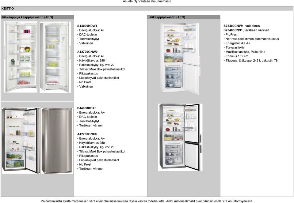 jääkaappi 245 l, pakastin 78 l Pakastuskyky, kg/ vrk: 20 Tilavat Maxi Box pakastuslaatikot Pikapakastus Läpinäkyvät pakastuslaatikot No Frost Valkoinen S44000KDX0 Energialuokka: A+ DAC-tuuletin