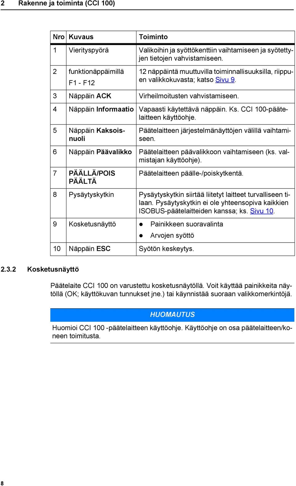 4 Näppäin Informaatio Vapaasti käytettävä näppäin. Ks. CCI 100-päätelaitteen käyttöohje. 5 Näppäin Kaksoisnuoli Päätelaitteen järjestelmänäyttöjen välillä vaihtamiseen.