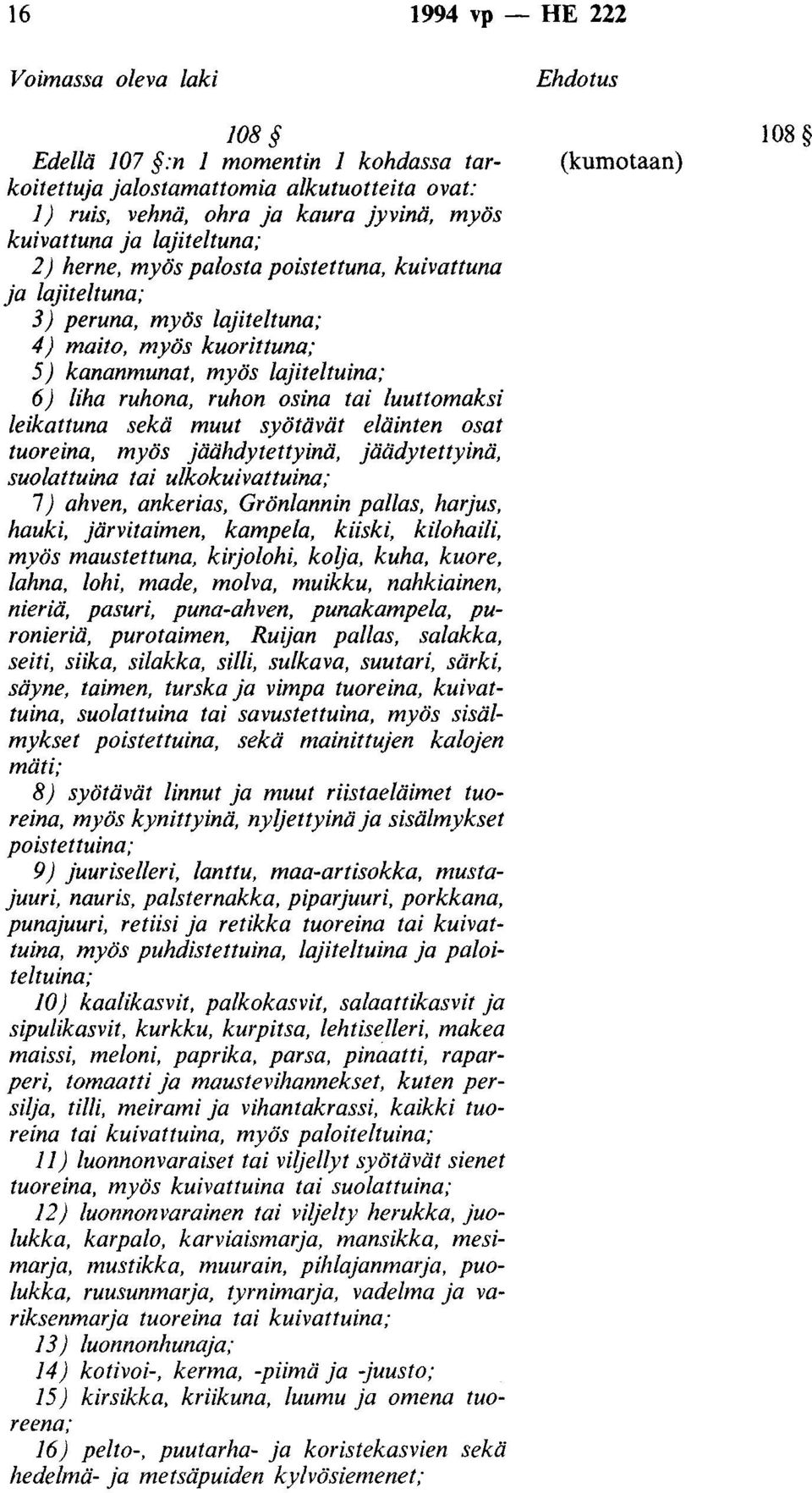 muut syötävät eläinten osat tuoreina, myös jäähdytettyinä, jäädytettyinä, suolattuina tai ulkokuivattuina; 7) ahven, ankerias, Grönlannin pallas, harjus, hauki, järvitaimen, kampela, kiiski,