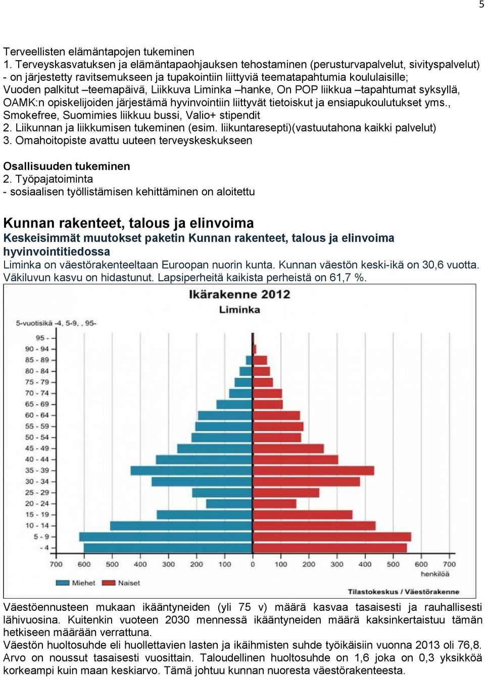 teemapäivä, Liikkuva Liminka hanke, On POP liikkua tapahtumat syksyllä, OAMK:n opiskelijoiden järjestämä hyvinvointiin liittyvät tietoiskut ja ensiapukoulutukset yms.