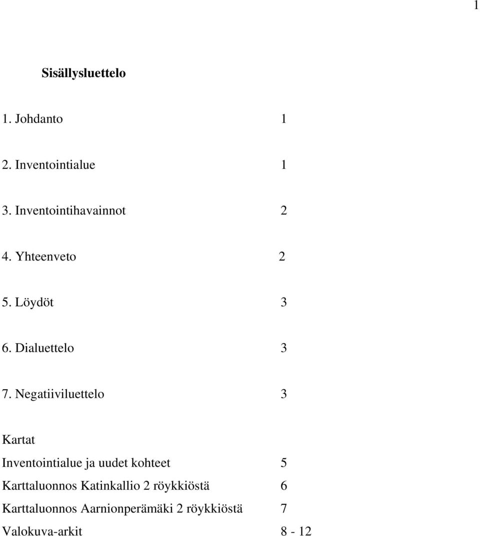 Negatiiviluettelo 3 Kartat Inventointialue ja uudet kohteet 5