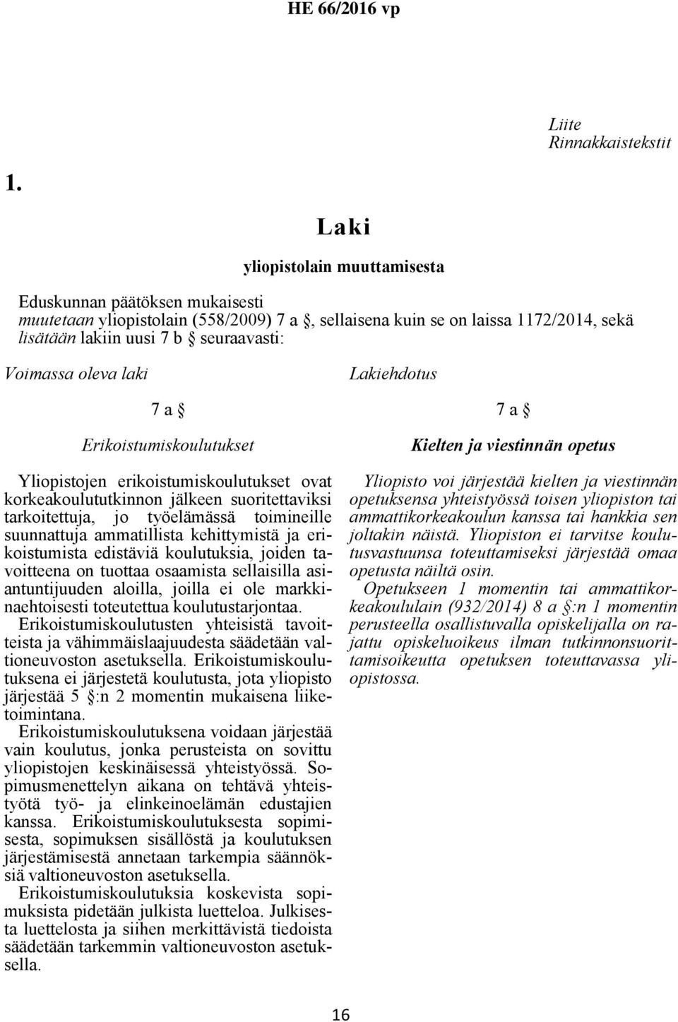 oleva laki Lakiehdotus 7 a Erikoistumiskoulutukset Yliopistojen erikoistumiskoulutukset ovat korkeakoulututkinnon jälkeen suoritettaviksi tarkoitettuja, jo työelämässä toimineille suunnattuja