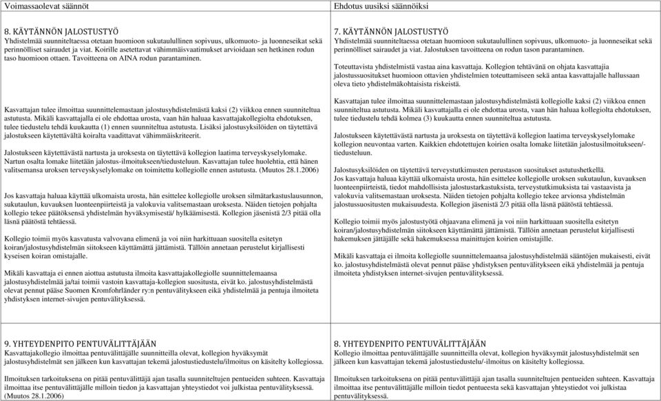 Kasvattajan tulee ilmoittaa suunnittelemastaan jalostusyhdistelmästä kaksi (2) viikkoa ennen suunniteltua astutusta.