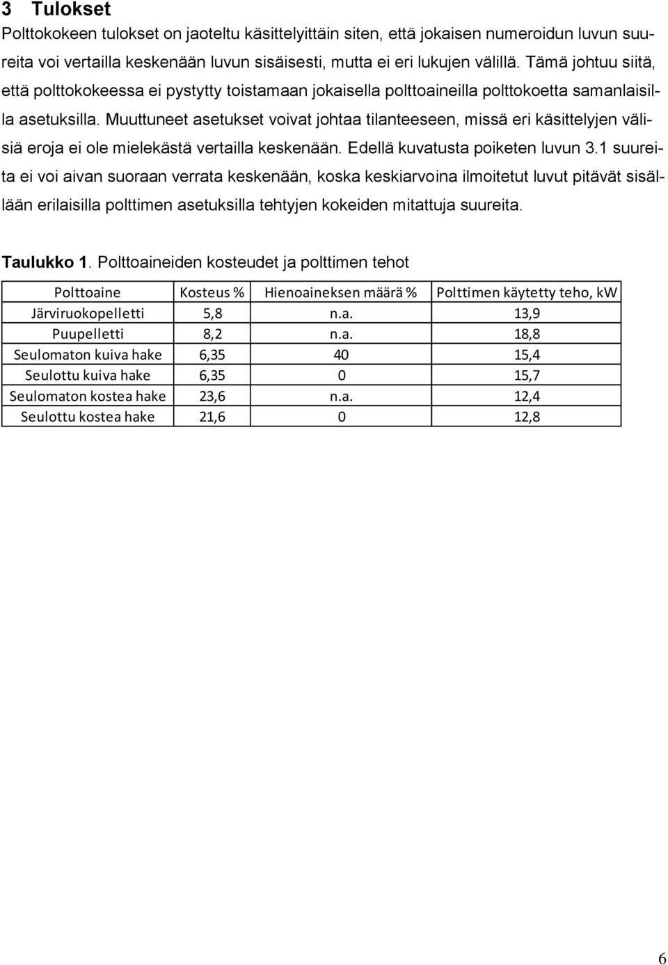 Muuttuneet asetukset voivat johtaa tilanteeseen, missä eri käsittelyjen välisiä eroja ei ole mielekästä vertailla keskenään. Edellä kuvatusta poiketen luvun 3.