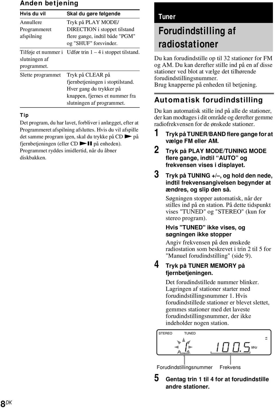 Tryk på CLEAR på fjernbetjeningen i stoptilstand. Hver gang du trykker på knappen, fjernes et nummer fra slutningen af programmet.