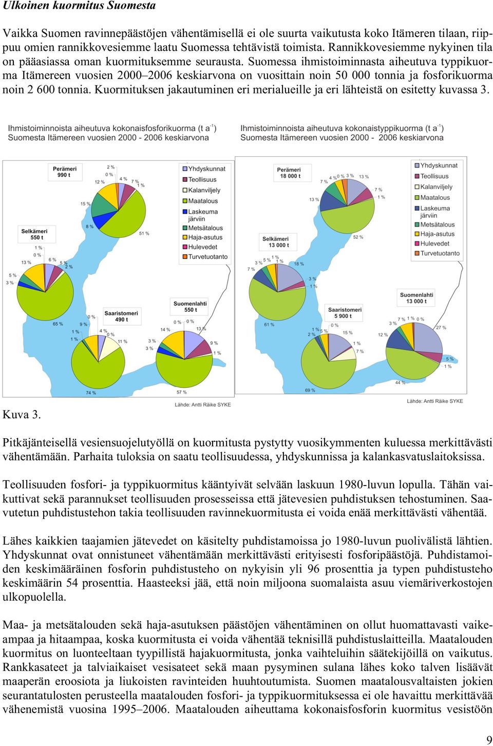 Suomessa ihmistoiminnasta aiheutuva typpikuorma Itämereen vuosien 2000 2006 keskiarvona on vuosittain noin 50 000 tonnia ja fosforikuorma noin 2 600 tonnia.