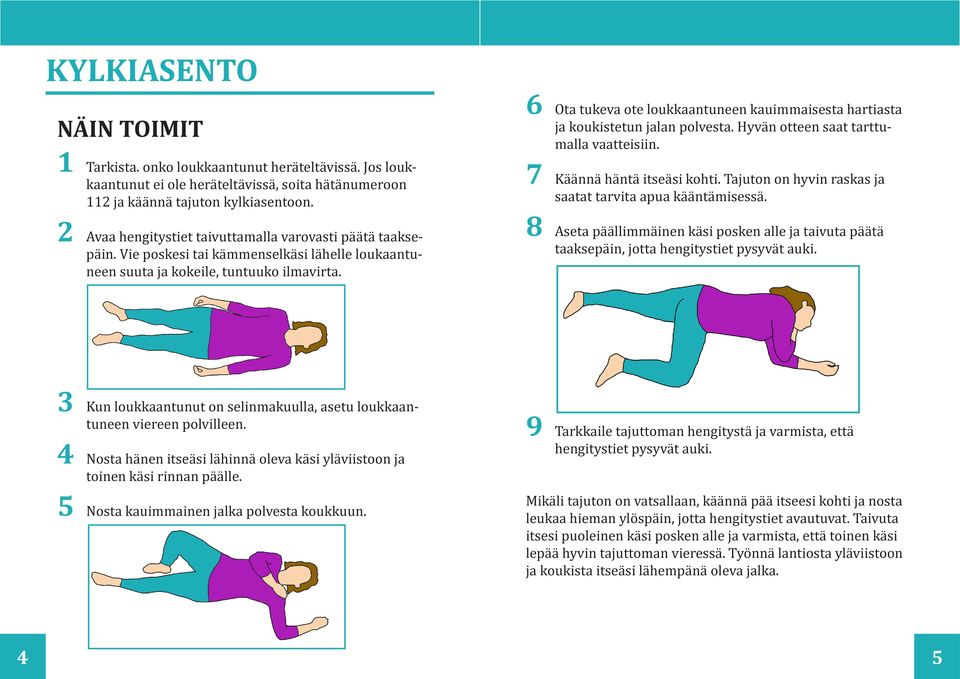 6 Ota tukeva ote loukkaantuneen kauimmaisesta hartiasta ja koukistetun jalan polvesta. Hyvän otteen saat tarttumalla vaatteisiin. 7 Käännä häntä itseäsi kohti.