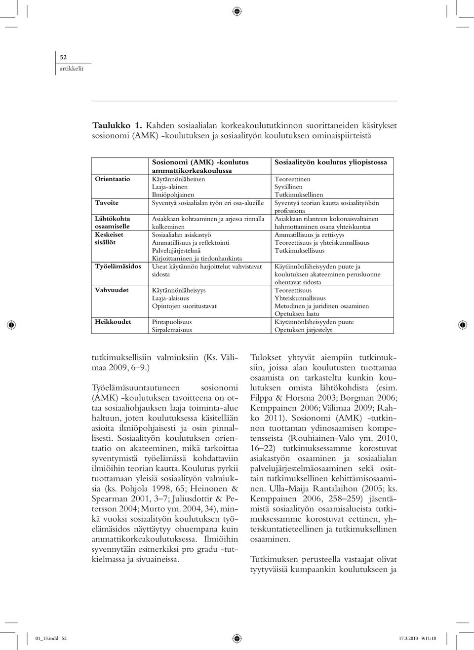 yliopistossa ammattikorkeakoulussa Orientaatio Käytännönläheinen Laaja-alainen Ilmiöpohjainen Teoreettinen Syvällinen Tutkimuksellinen Tavoite Syventyä sosiaalialan työn eri osa-alueille Syventyä