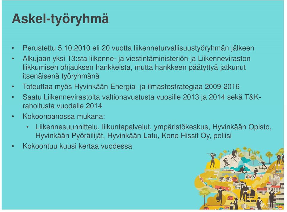 ohjauksen hankkeista, mutta hankkeen päätyttyä jatkunut itsenäisenä työryhmänä Toteuttaa myös Hyvinkään Energia- ja ilmastostrategiaa 2009-2016 Saatu