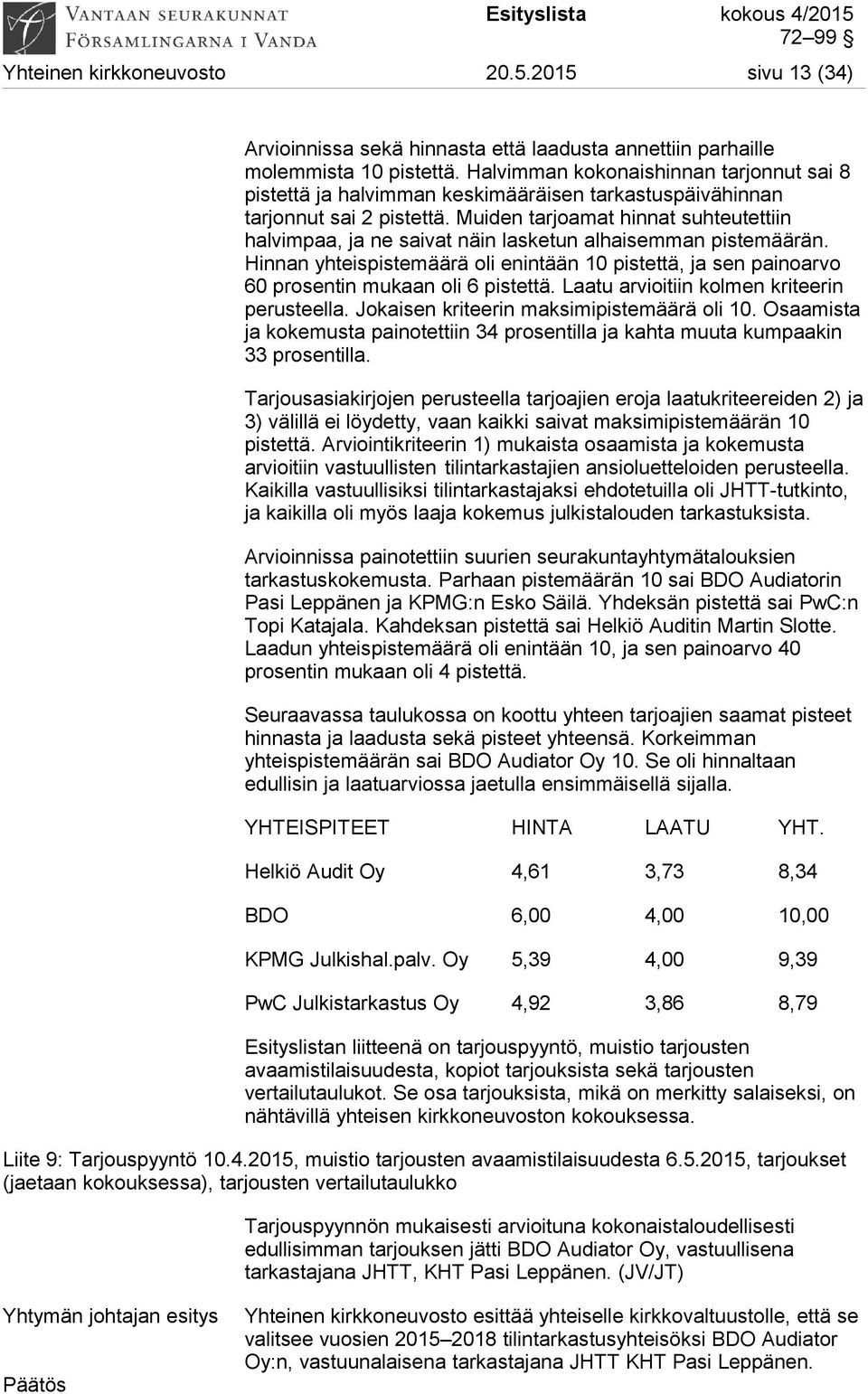Muiden tarjoamat hinnat suhteutettiin halvimpaa, ja ne saivat näin lasketun alhaisemman pistemäärän.