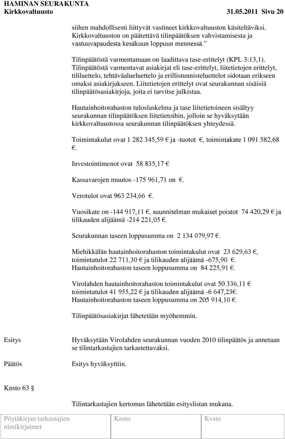 Tilinpäätöstä varmentavat asiakirjat eli tase-erittelyt, liitetietojen erittelyt, tililuettelo, tehtäväalueluettelo ja erillistunnisteluettelot sidotaan erikseen omaksi asiakirjakseen.