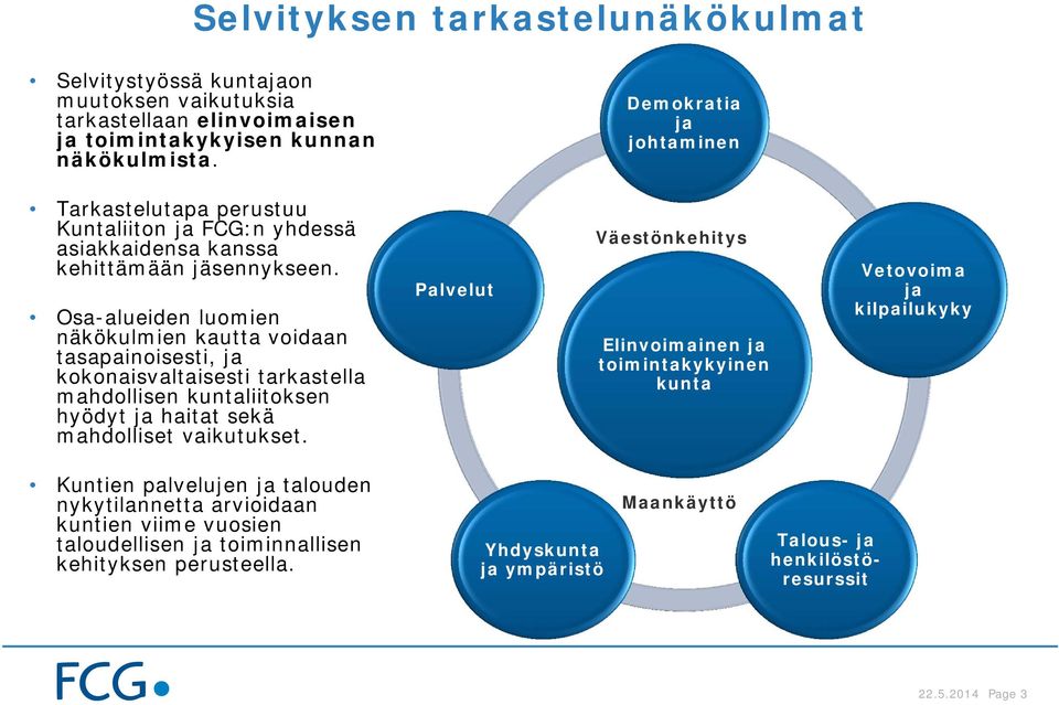 Osa-alueiden luomien näkökulmien kautta voidaan tasapainoisesti, ja kokonaisvaltaisesti tarkastella mahdollisen kuntaliitoksen hyödyt ja haitat sekä mahdolliset vaikutukset.