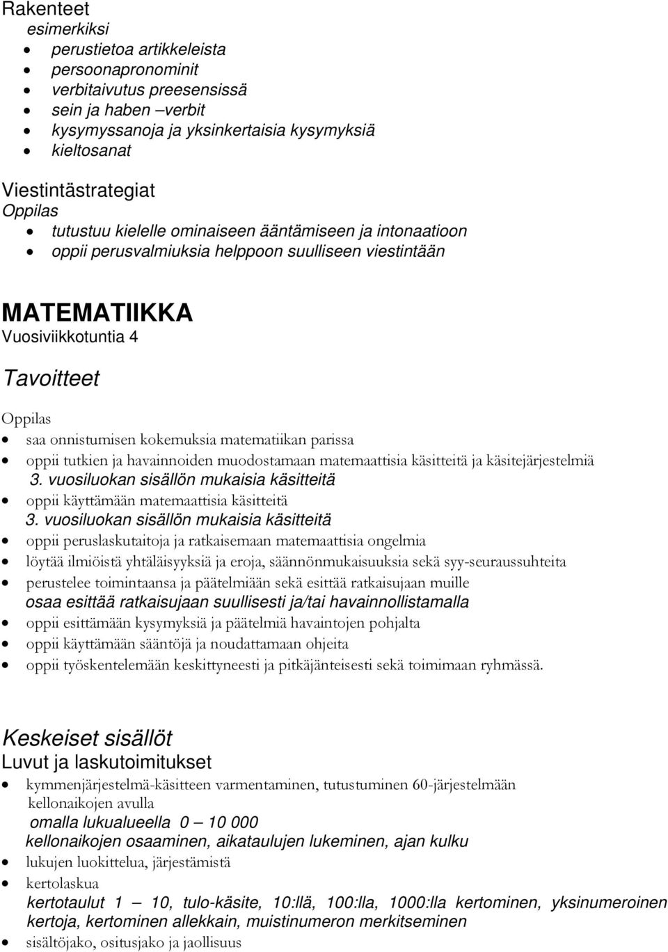 ja havainnoiden muodostamaan matemaattisia käsitteitä ja käsitejärjestelmiä 3. vuosiluokan sisällön mukaisia käsitteitä oppii käyttämään matemaattisia käsitteitä 3.