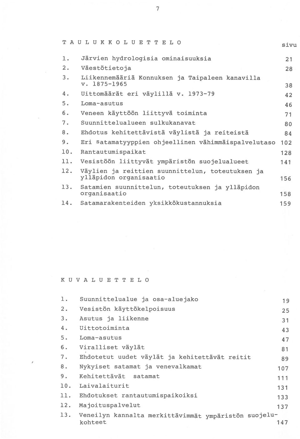 Eri satamatyyppien ohjeellinen vähimmäispalvelutaso 102 10. Rantautumispaikat 128 11. Vesistöön liittyvät ympäristön suojelualueet 141 12.