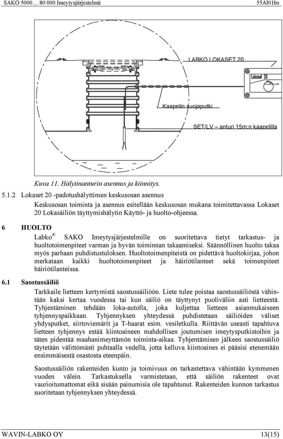 . Hälytinanturin asennus ja kiinnitys. 5.1.