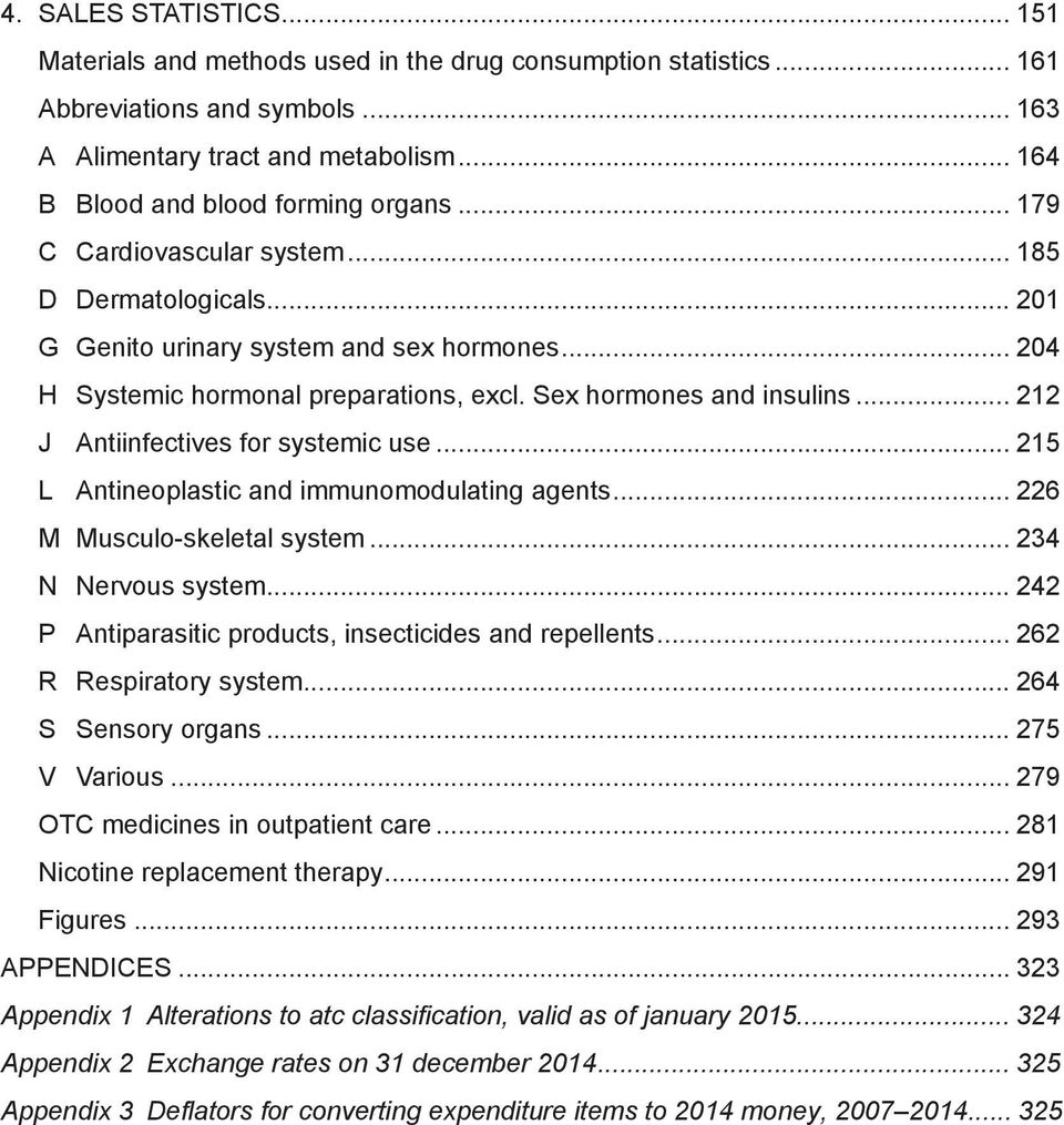 Sex hormones and insulins... 212 J Antiinfectives for systemic use... 215 L Antineoplastic and immunomodulating agents... 226 M Musculo-skeletal system... 234 N Nervous system.
