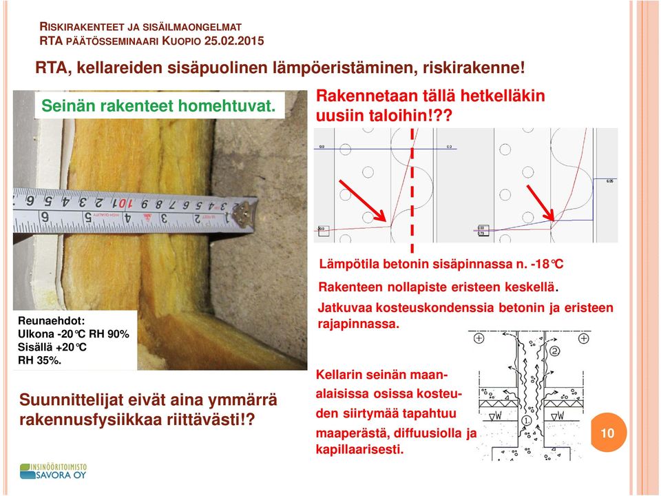Suunnittelijat eivät aina ymmärrä rakennusfysiikkaa riittävästi!? Lämpötila betonin sisäpinnassa n.