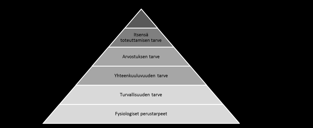 48 fysiologiset perustarpeet (ravinto, uni, vapaus), turvallisuuden tarve (riippumattomuus, vakaus, pelottomuus), yhteenkuuluvuuden tarve (ystävyys- ja perhesuhteet), arvostuksen tarve