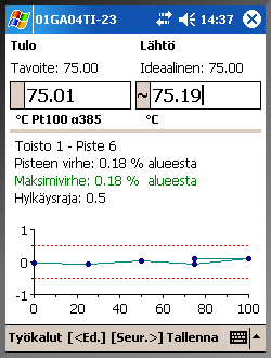 Saatavuus: CMX Light CMX Professional CMX Enterprise Kalibrointitulosten syöttäminen Tässä kappaleessa kuvataan kuinka prosessi-instrumenttien kalibrointituloksia tallennetaan kämmentietokoneeseen.