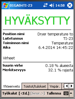 Tulosten tallentaminen Syötetyt tiedot voi tallentaa koska tahansa kalibroinnin aikana, riippumatta siitä onko kaikki tarpeelliset tiedot syötetty.