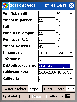 Kalibrointitulosten katselu Kun kalibrointi on tehty, kalibrointitulosten katseluikkuna avautuu. Siitä on mahdollista saada yleiskuva tehdystä kalibroinnista. Jos esim.