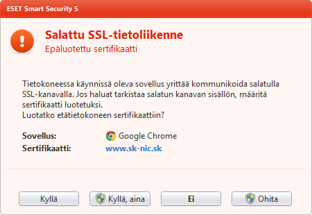 4.3.4.4.1.2 Ohitetut sertifikaatit Ohitetut sertifikaatit -kohta sisältää sertifikaatit eli varmenteet, joita pidetään turvallisina.