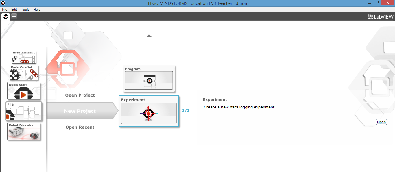 Mittauksen suoritus: Avaa Lego Mindstorms EV3 ohjelma File New