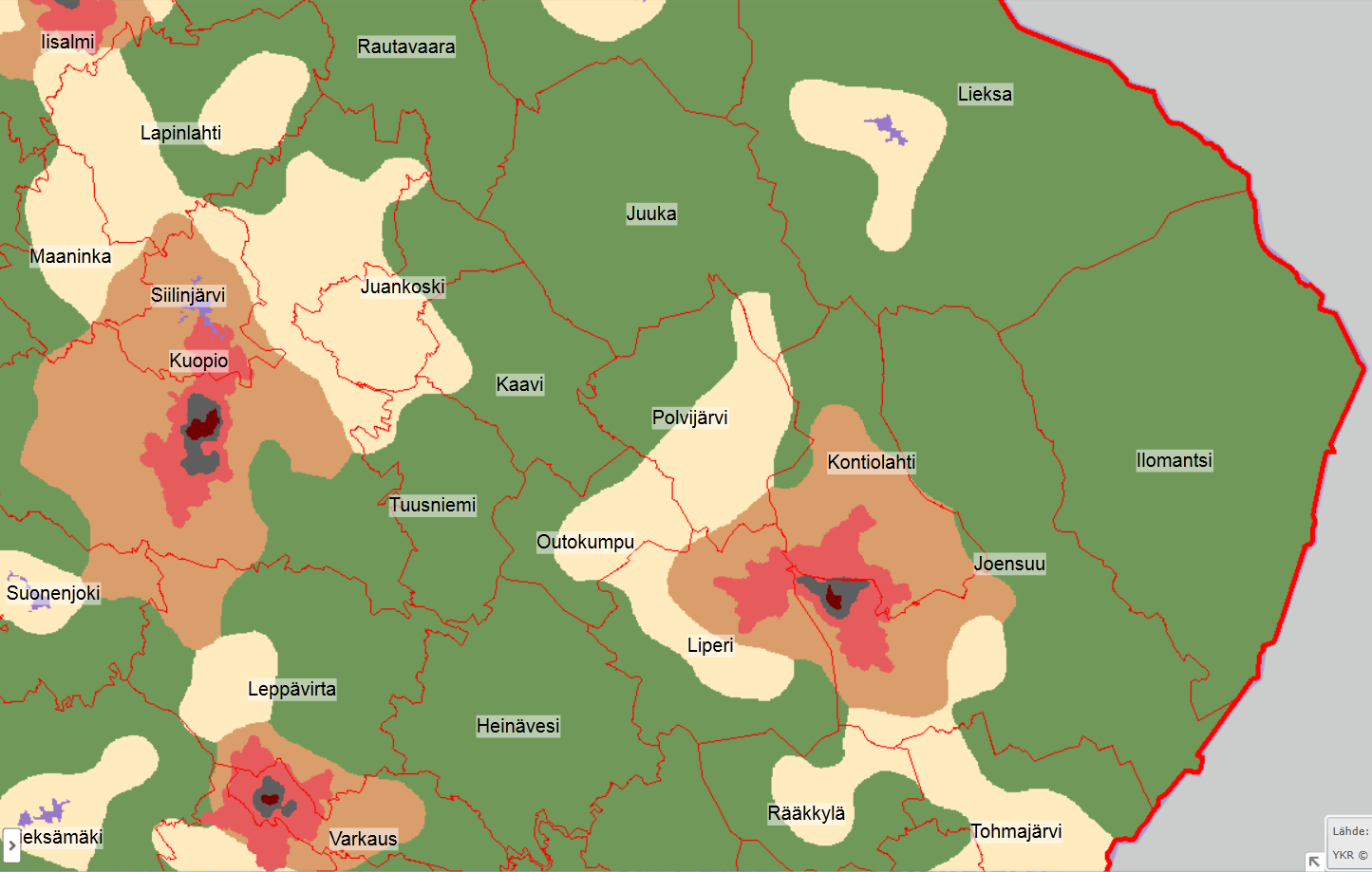 Maaseutu kaupunki Kaupunki-maaseutuluokitus (SYKE, 2010) sisempi kaupunkialue ulompi kaupunkialue