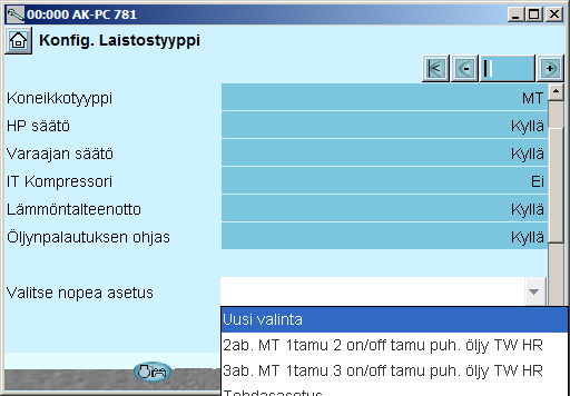 Liite C Suositeltu kytkentä - AK-PC 781 Toiminto Säätimessä on toiminto jossa voidaan valita erityyppisten esiasetusten välillä.