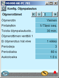 Konfigurointi - jatkoa 4. Aseta kompressoreiden öljynpalautuksen ohjaus Siirry seuraavalle sivulle painamalla +-painiketta. 5.