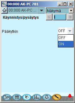 Säätelyn ensimmäinen käynnistys - jatkoa Käynnistä säädin pääkytkimestä 1. Mene pääkytkimelle Mene pääkytkimelle 2. Käynnistä säädin Paina kenttää tekstin Main Switch (Pääkytkin) vieressä. Valitse ON.