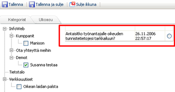 InfoWeb 3.3 90(122) na valitun gallupkategorian gallupit listautuvat sivuhakemiston oikealle puolelle.