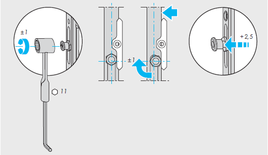 3.4 HELAT JA SARANAT - SIEGENIA TITAN HELOJEN SÄÄTÖ HARDWARE AND HINGES - ADJUSTMENTS OF SIEGENIA TITAN HARDWARE Yläsaranan säätö / Top hinge adjustment