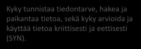 Monilukutaito opsin mukaan 2 Taito hankkia, yhdistää, muokata, tuottaa, esittää ja arvioida tietoa eri muodoissa, eri ympäristöissä ja tilanteissa sekä erilaisten välineiden avulla.