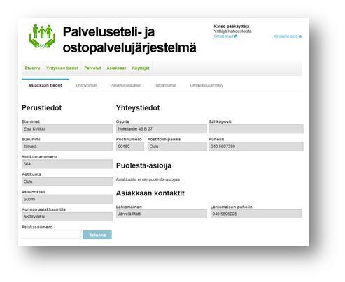 Palveluntuottajan tulee lisätä asiakkaalle asiakasnumero Palveluntuottajan tulee lisätä asiakkaan perustietoihin palveluntuottaja-kohtainen asiakasnumero Alli Mari Asiakas Asiakasnumeron