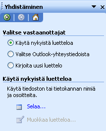 KSAO Liiketalous 2 Joukkokirjeen luominen Word ohjaa sinut läpi joukkokirjetoiminnon. Avaa näytölle uusi tyhjä asiakirja ja valitse Työkalut - Kirjeet ja postitus Yhdistäminen.