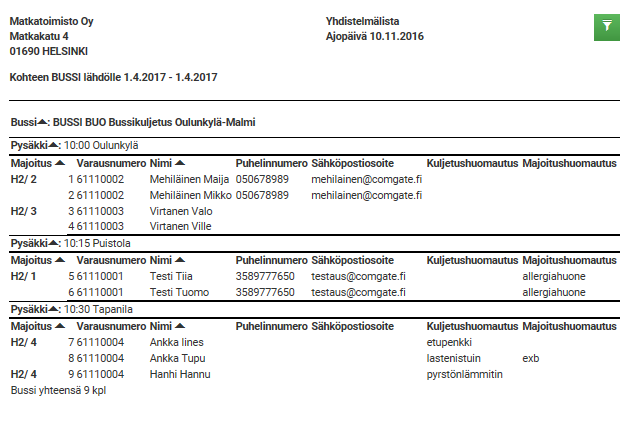 Matkustajaluettelot pilvessä - Olemassa olevan raportin muokkaaminen - Tallentaminen