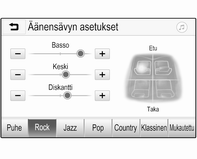 16 Johdanto valikkokohtien luetteloa ja valitse Äänensävyn asetukset. Kyseinen valikko tulee näyttöön. Taajuuskorjain-tila Optimoi tällä asetuksella äänensävy musiikkityyliä varten, esim.