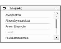FM-aaltoalue: kun RDS-toiminto on aktivoitu, vain RDS-asemia 3 23 haetaan, ja kun radion liikennetiedotuspalvelu (TP) on aktivoitu, vain liikennetiedotuksia lähettäviä asemia 3 23 haetaan.