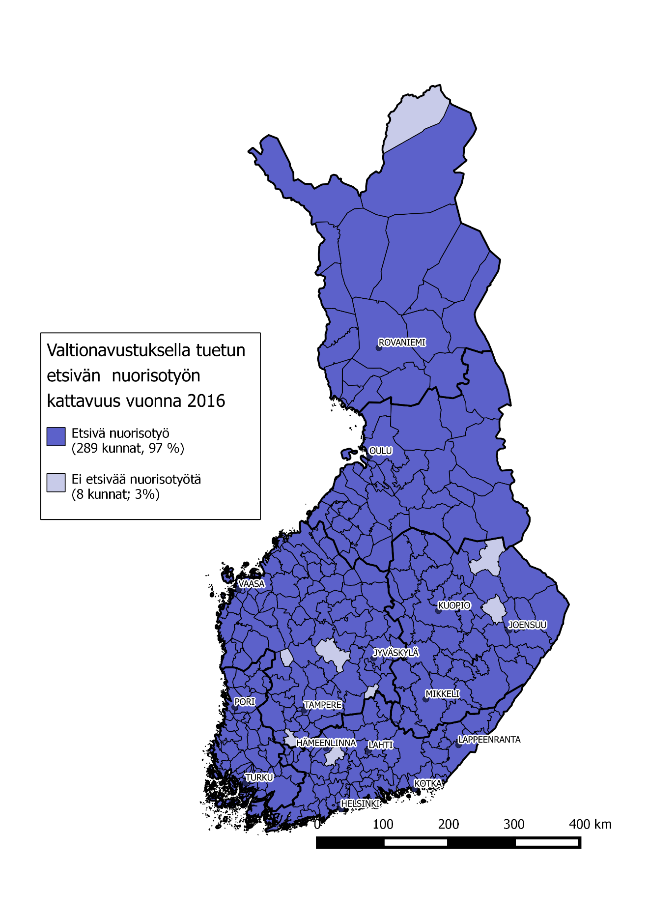 5. Valtionavustuksella tuetun etsivän nuorisotyön kattavuus 2016 Kuva 28: