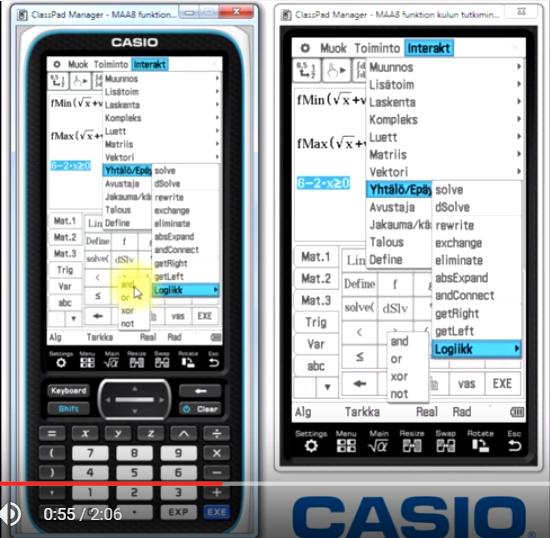 Mikäli haluat perehtyä ClassPadin käyttöön lukion matematiikan kurssien osalta, on YouTuben kanava fx-cp400 hyvä tapa aloittaa.