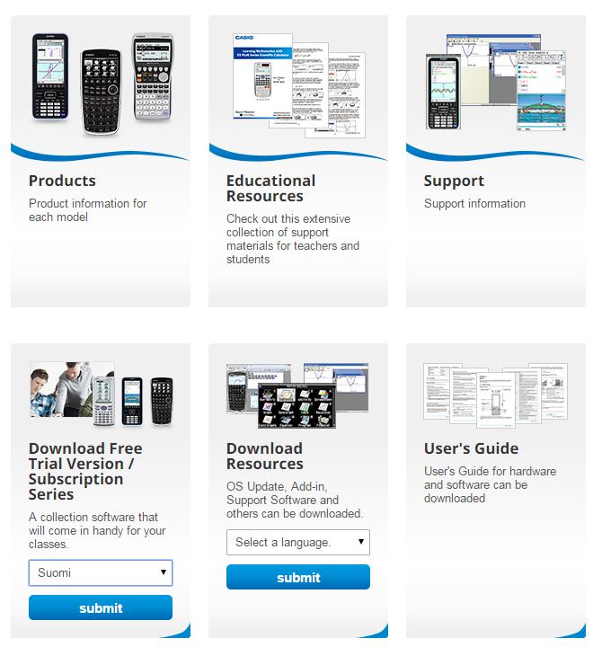 Trial-versio Päivitykset, FAQ Ilmainen trial-versio ClassPad II Managerohjelmasta on ladattavissa kansainvälisiltä sivuilta osoitteessa https://edu.casio.com etusivun alareunan linkistä.