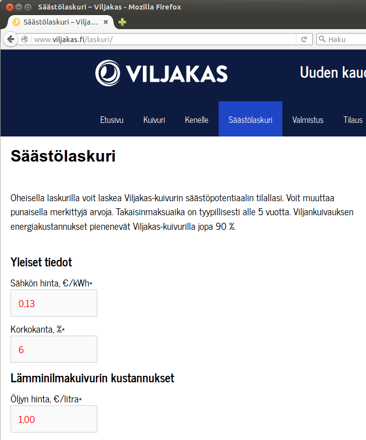 Säästölaskuri: www.viljakas.