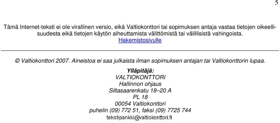 Hakemistosivulle Valtiokonttori 2007.