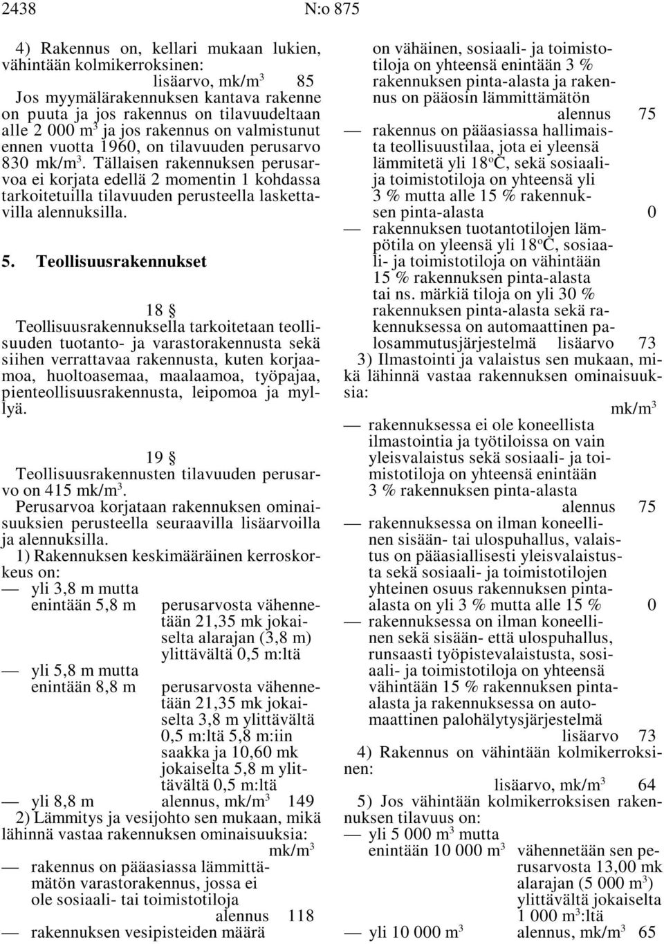 vuotta 1960, on tilavuuden perusarvo ta teollisuustilaa, jota ei yleensä o 80 mk/m.