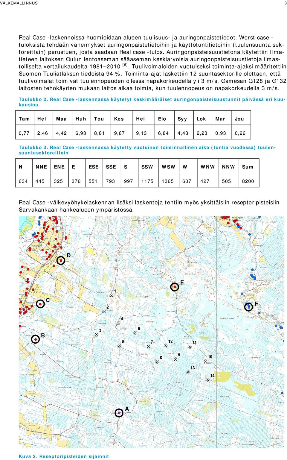Auringonpaisteisuustietona käytettiin Ilmatieteen laitoksen Oulun lentoaseman sääaseman keskiarvoisia auringonpaisteisuustietoja ilmastolliselta vertailukaudelta 1981 2010 [6].